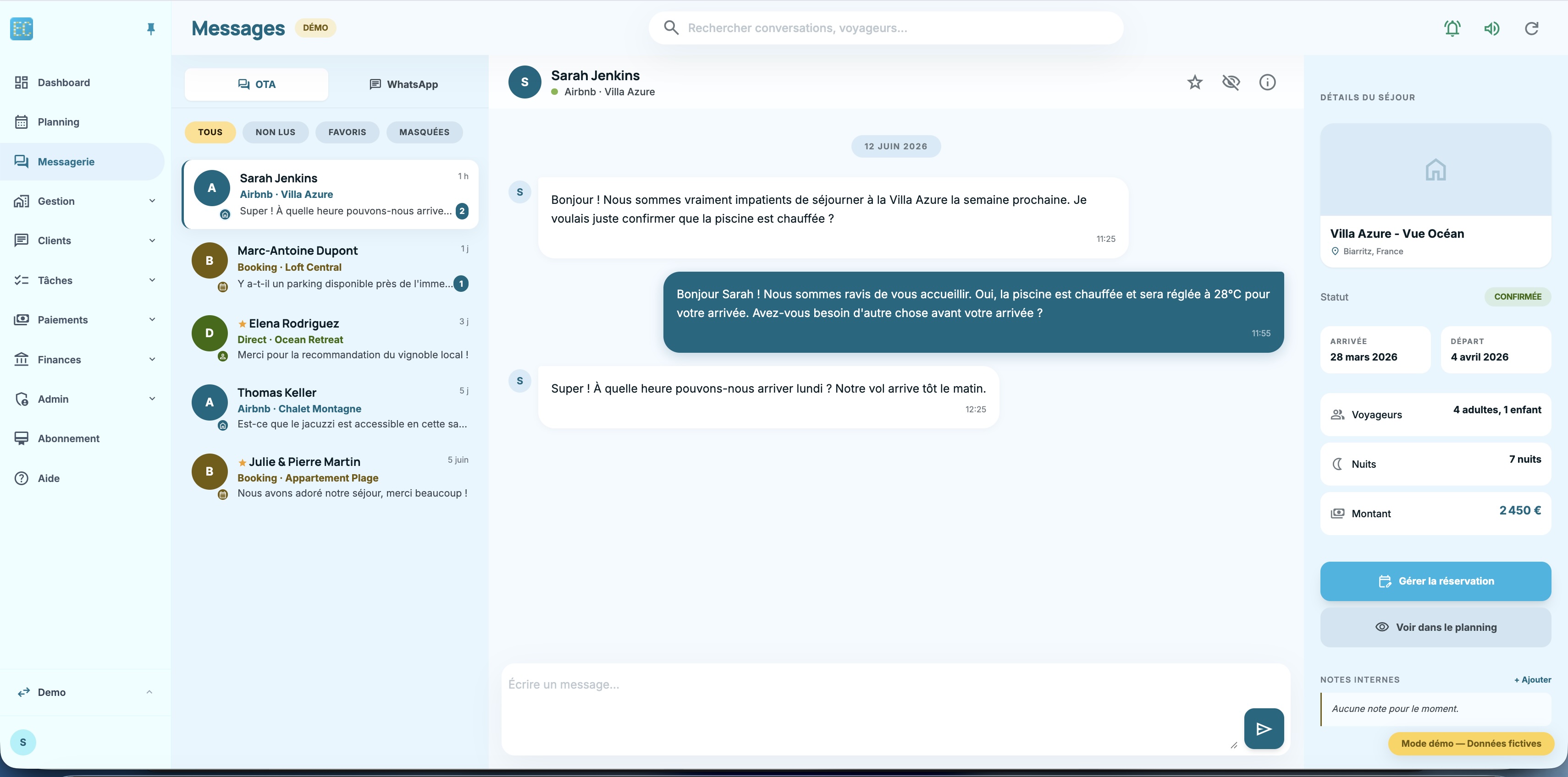 Messagerie centralisée Airbnb, Booking