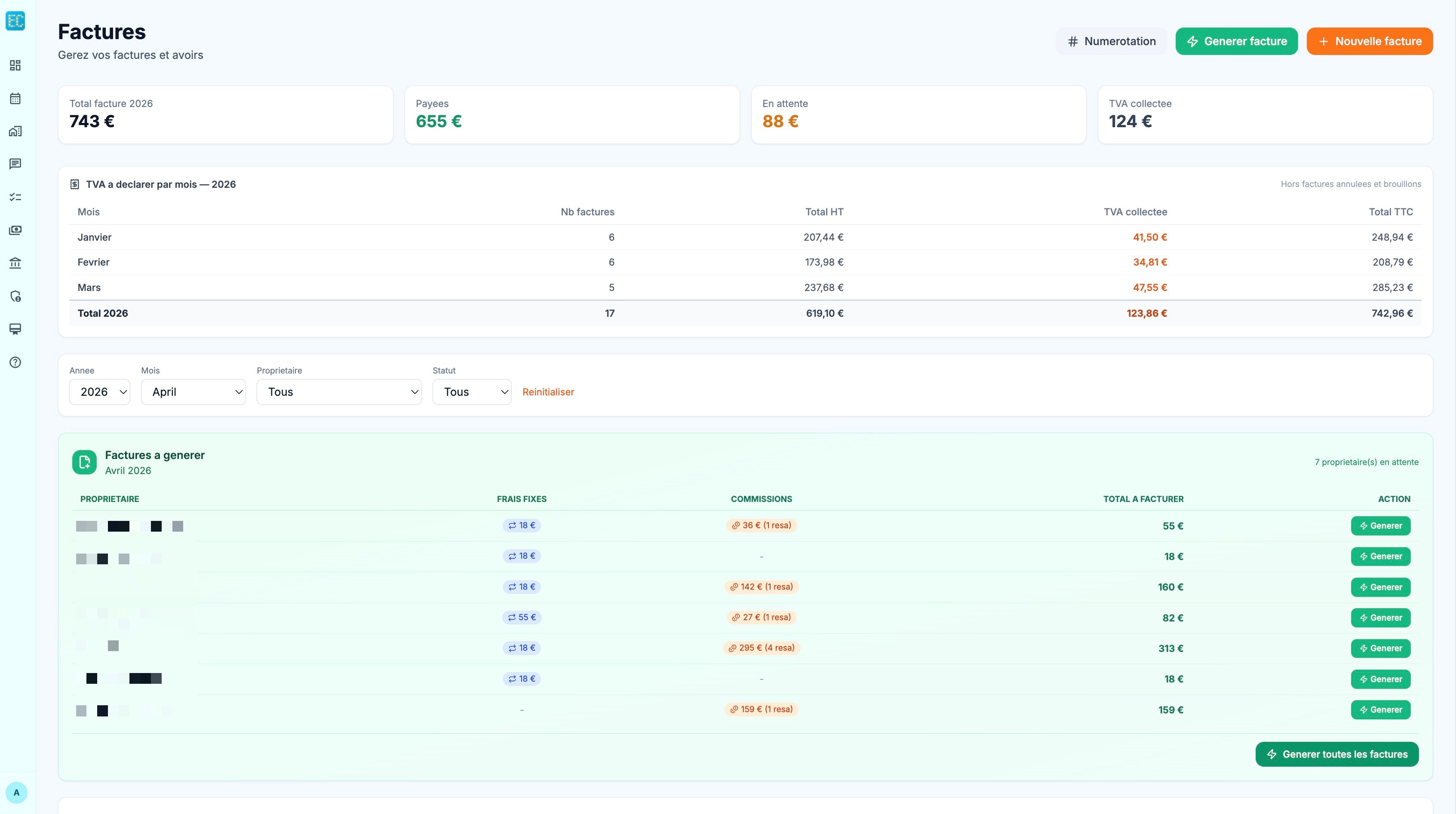 Factures TVA et débours
