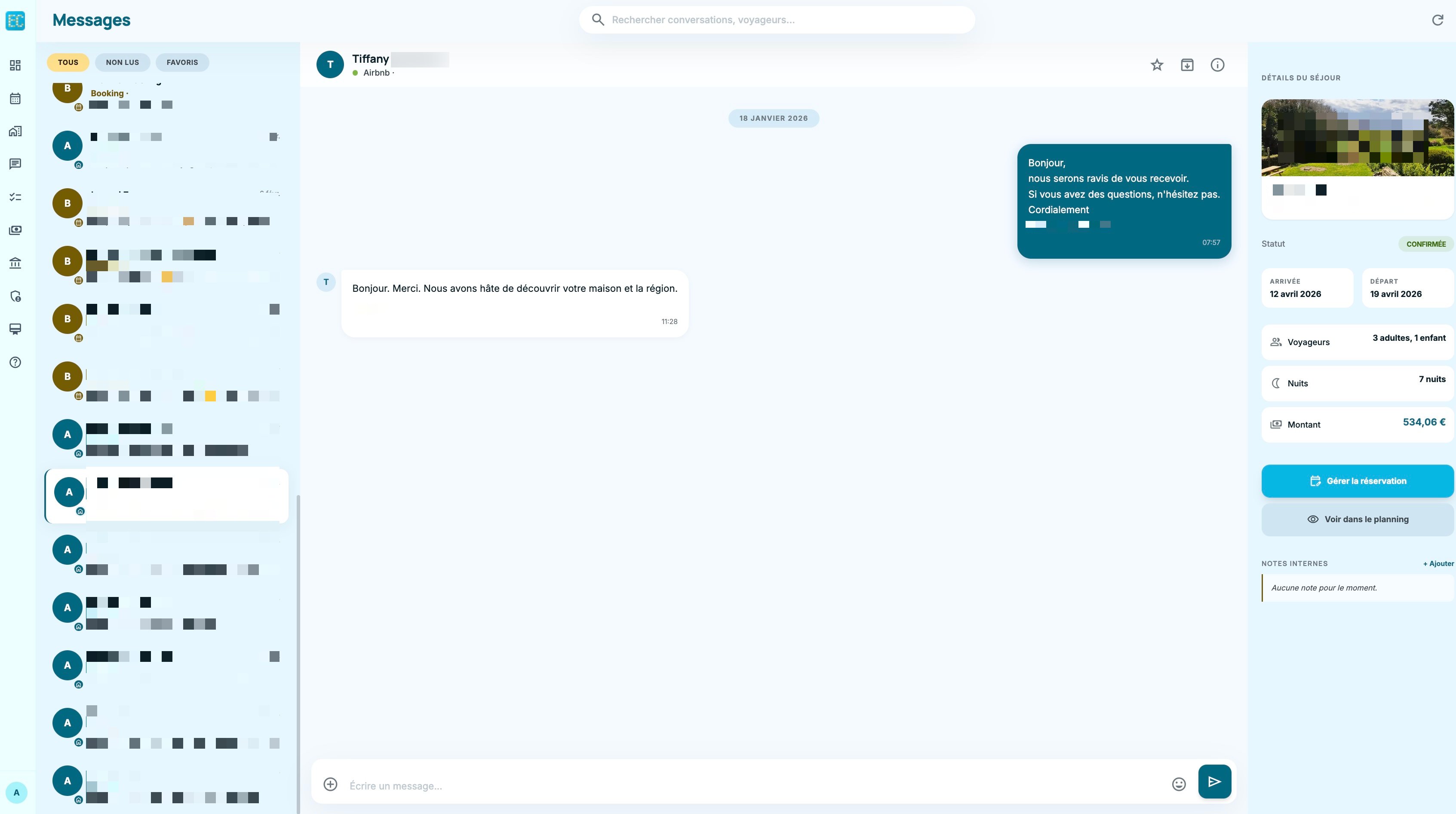 Messagerie centralisée Airbnb, Booking