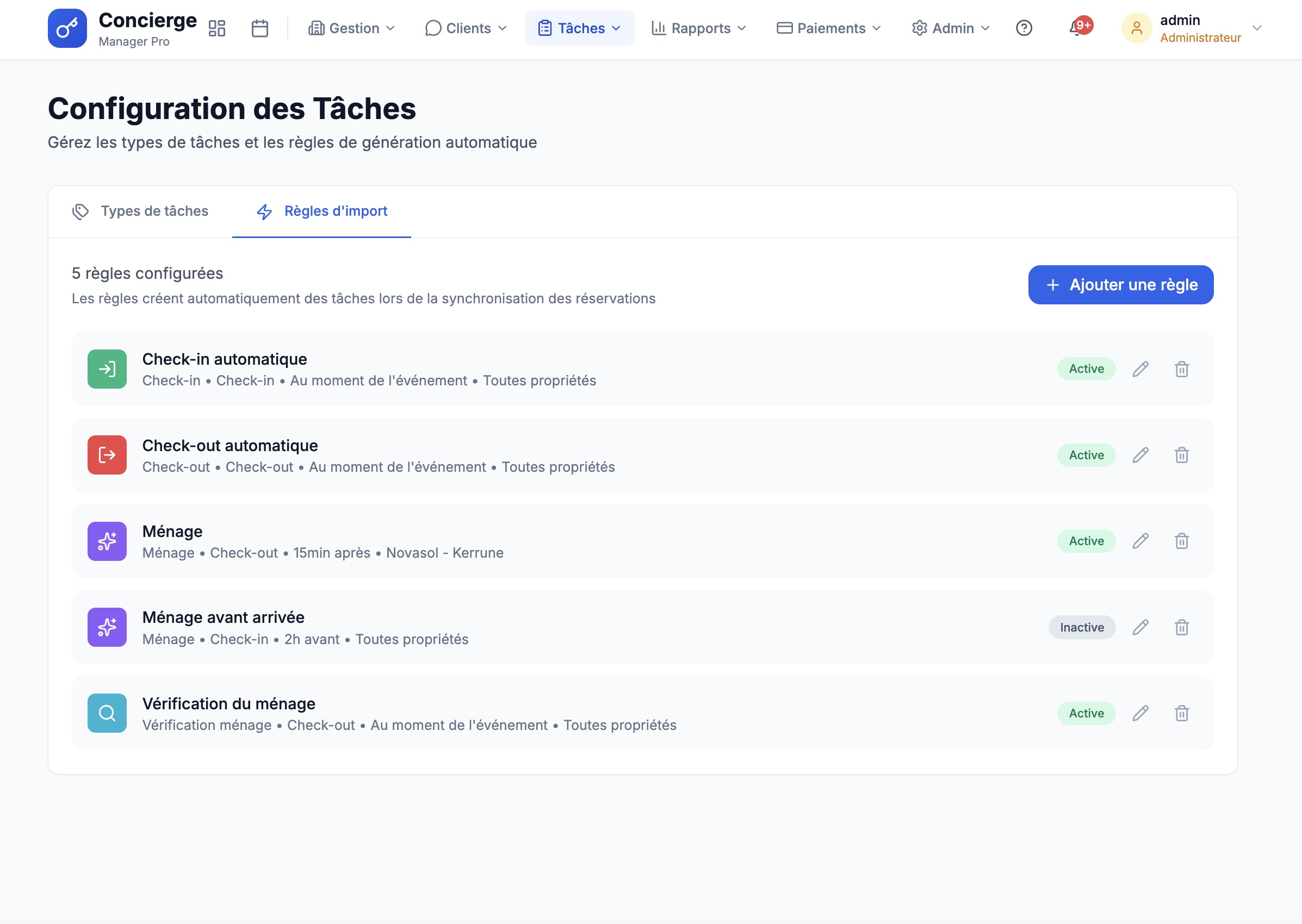 Configuration des règles d'import automatique des tâches